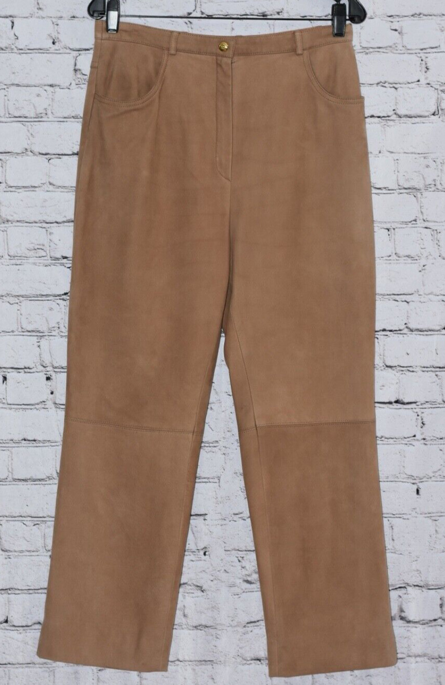 ESCADA 100% Lambskin Leather Pants Straight Leg Zip Lined Tan Size 40/10